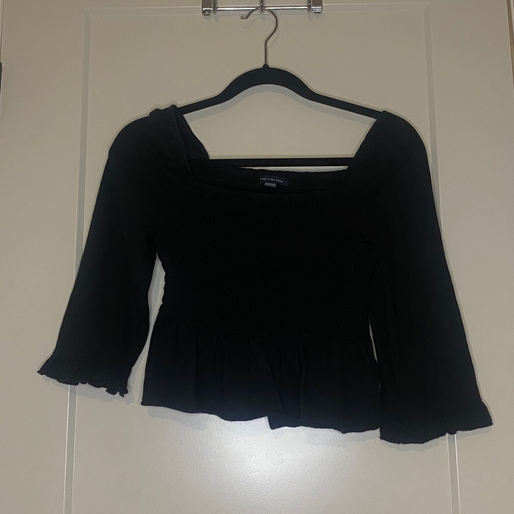 American Eagle black flowy crop top long sleeve